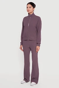 Brushed Rib Knit Zip Front Sweater