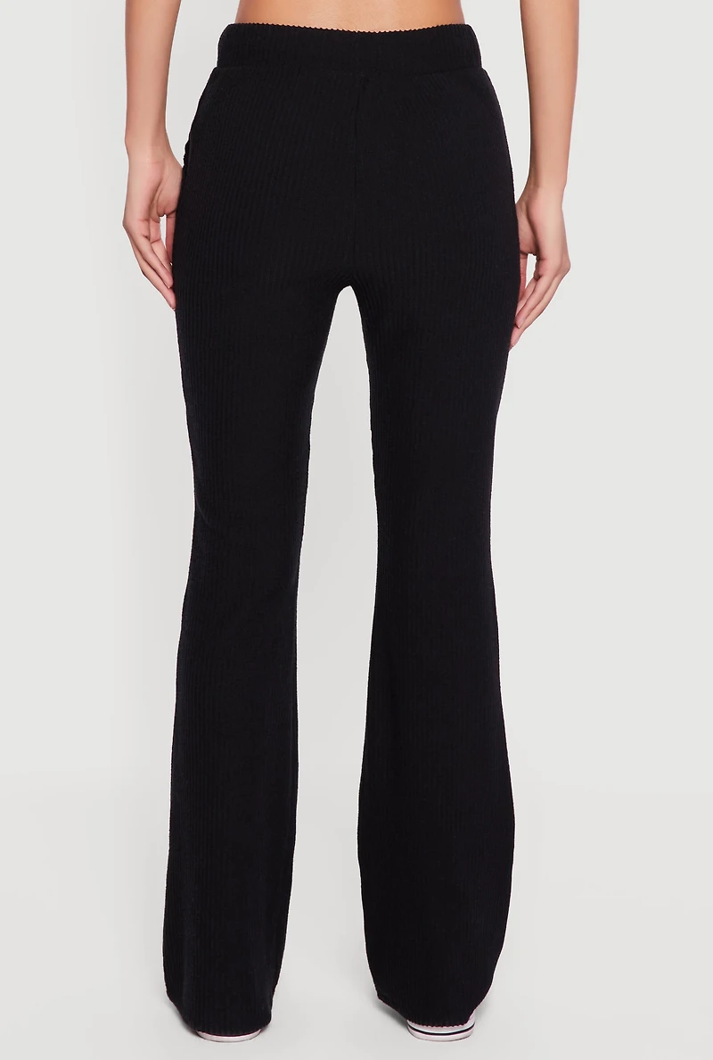 Brushed Rib Knit High Waisted Flare Leg Pants