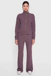 Womens Brushed Rib Knit High Waisted Flare Leg Pants,