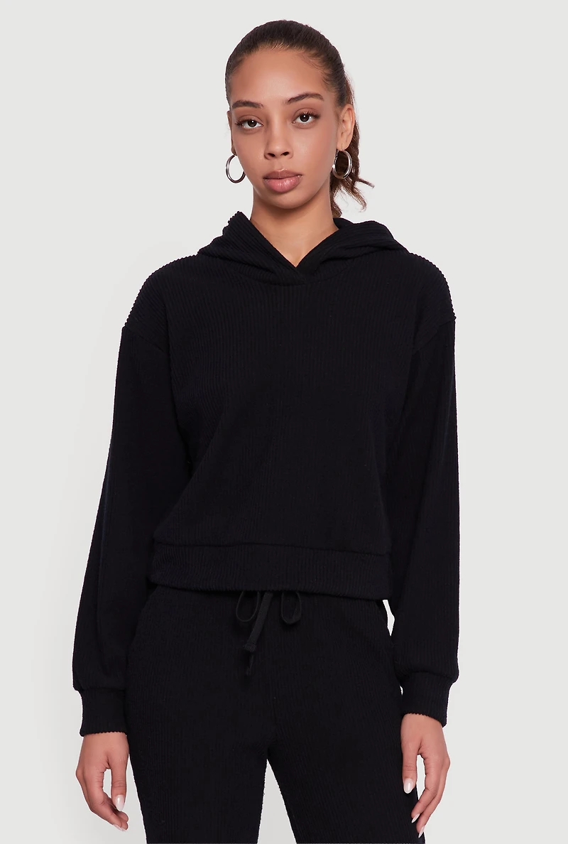 Brushed Rib Knit Pullover Hoodie