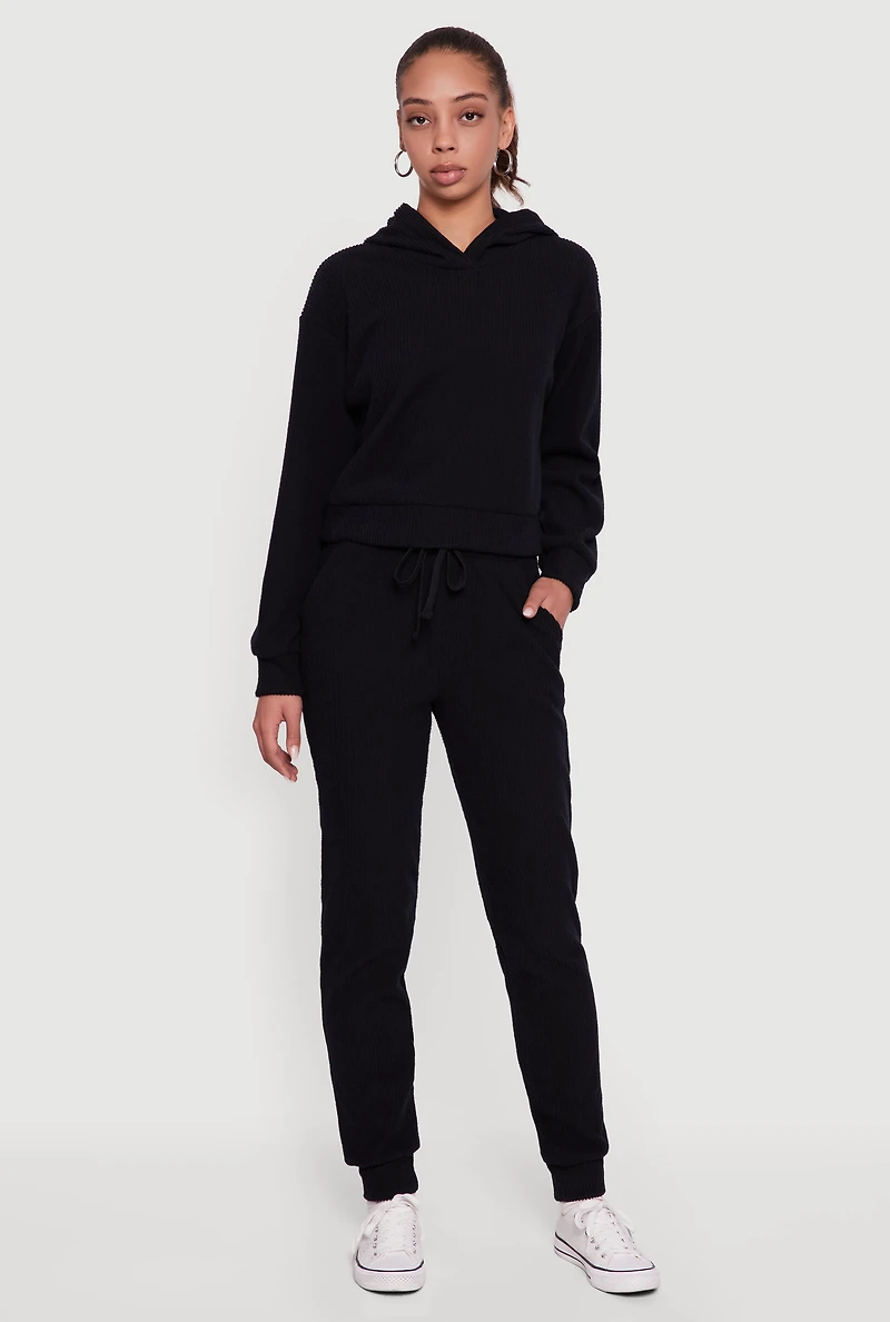 Brushed Rib Knit Pullover Hoodie