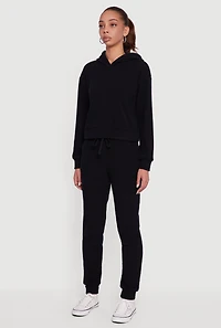 Brushed Rib Knit Pullover Hoodie