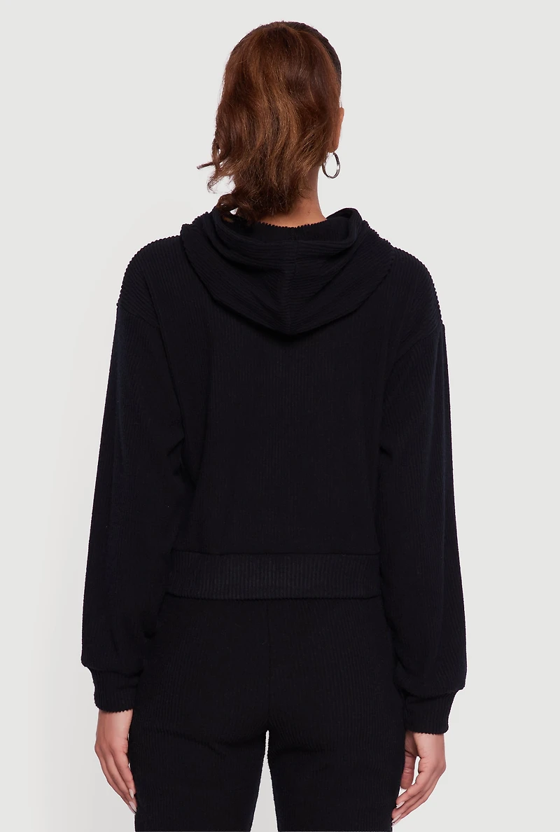 Brushed Rib Knit Pullover Hoodie