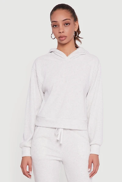Brushed Rib Knit Pullover Hoodie