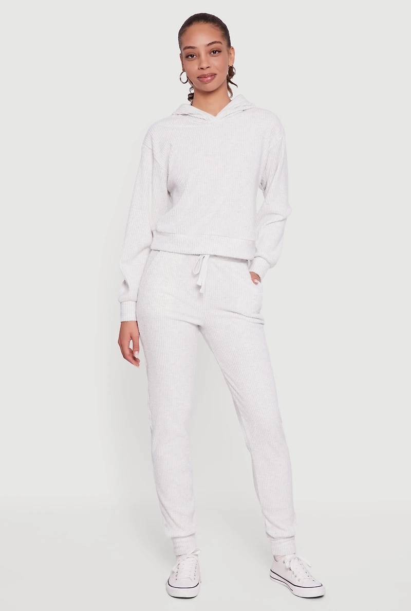 Brushed Rib Knit Pullover Hoodie