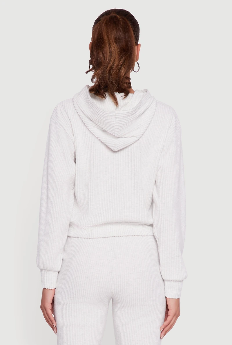 Brushed Rib Knit Pullover Hoodie