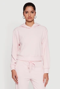 Womens Brushed Rib Knit Pullover Hoodie, Pink,