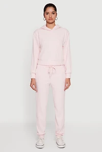 Womens Brushed Rib Knit Pullover Hoodie, Pink,