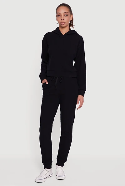 Womens Brushed Rib Knit Drawstring Waist Joggers,