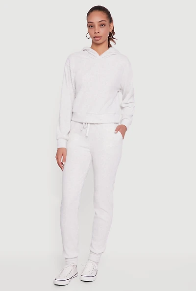 Womens Brushed Rib Knit Drawstring Waist Joggers,