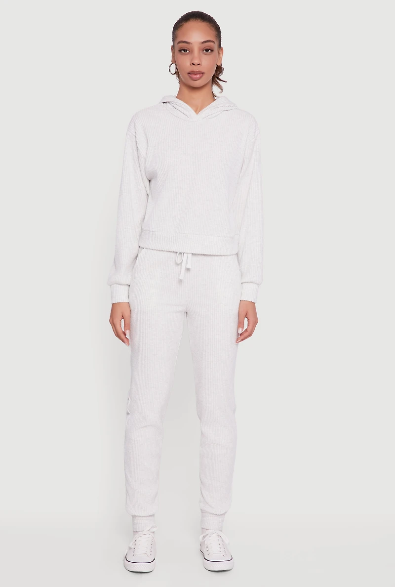 Brushed Rib Knit Drawstring Waist Joggers