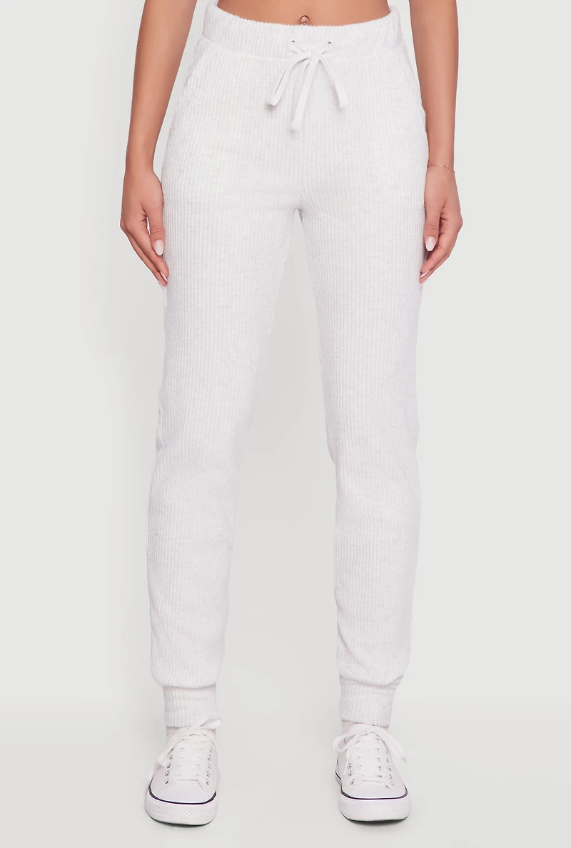 Brushed Rib Knit Drawstring Waist Joggers