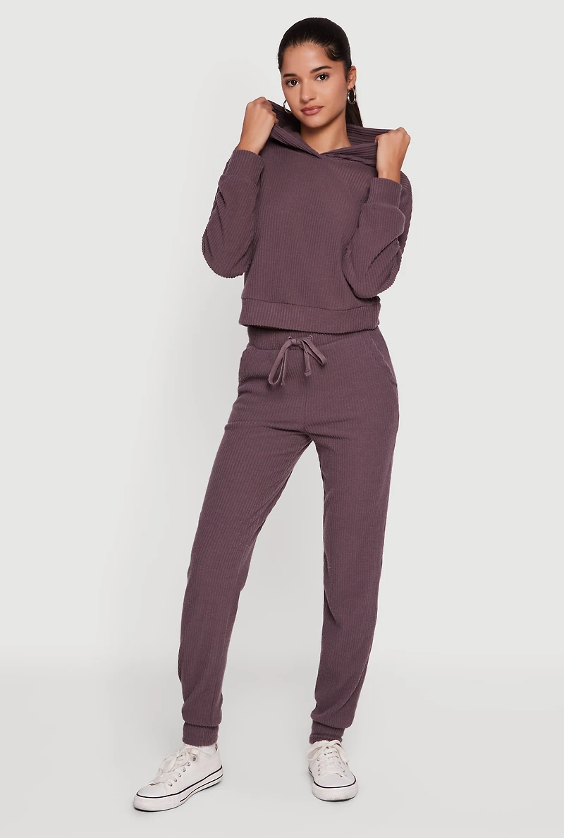 Brushed Rib Knit Drawstring Waist Joggers