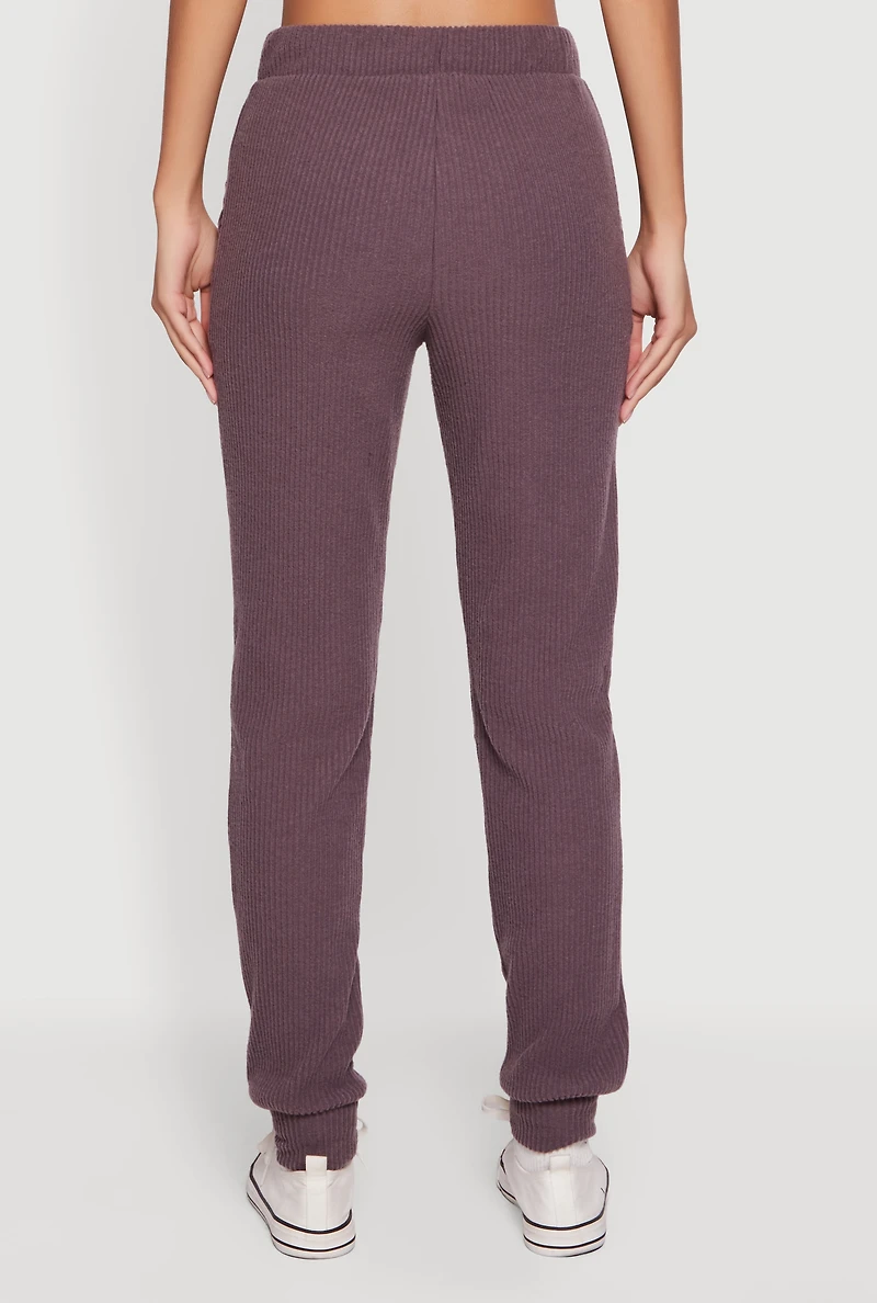 Brushed Rib Knit Drawstring Waist Joggers