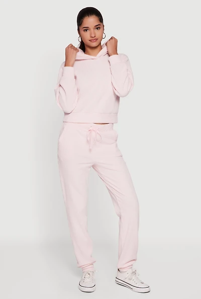 Brushed Rib Knit Drawstring Waist Joggers