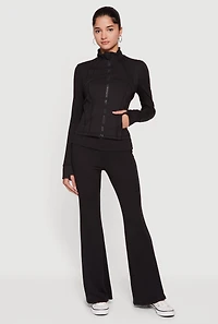 Solid Long Sleeve Mock Neck Zip Front Active Jacket