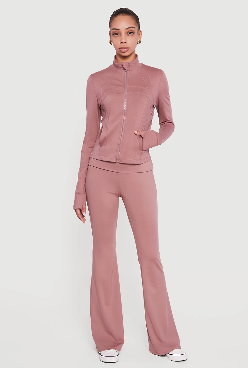 Solid Long Sleeve Mock Neck Zip Front Active Jacket