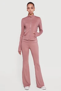 Solid Long Sleeve Mock Neck Zip Front Active Jacket