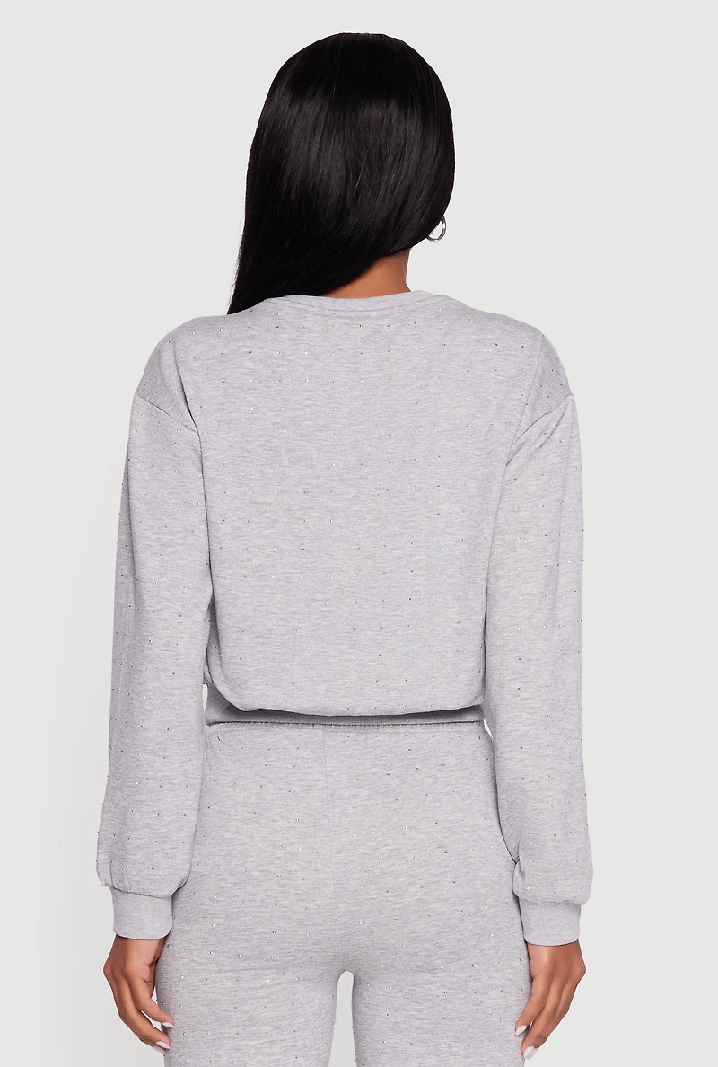 Rhinestone Studded Long Sleeve Pullover Sweatshirt
