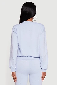 Womens Rhinestone Studded Long Sleeve Pullover Sweatshirt,