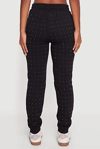 Womens Rhinestone Studded Elastic Waist Joggers, Black, Size M