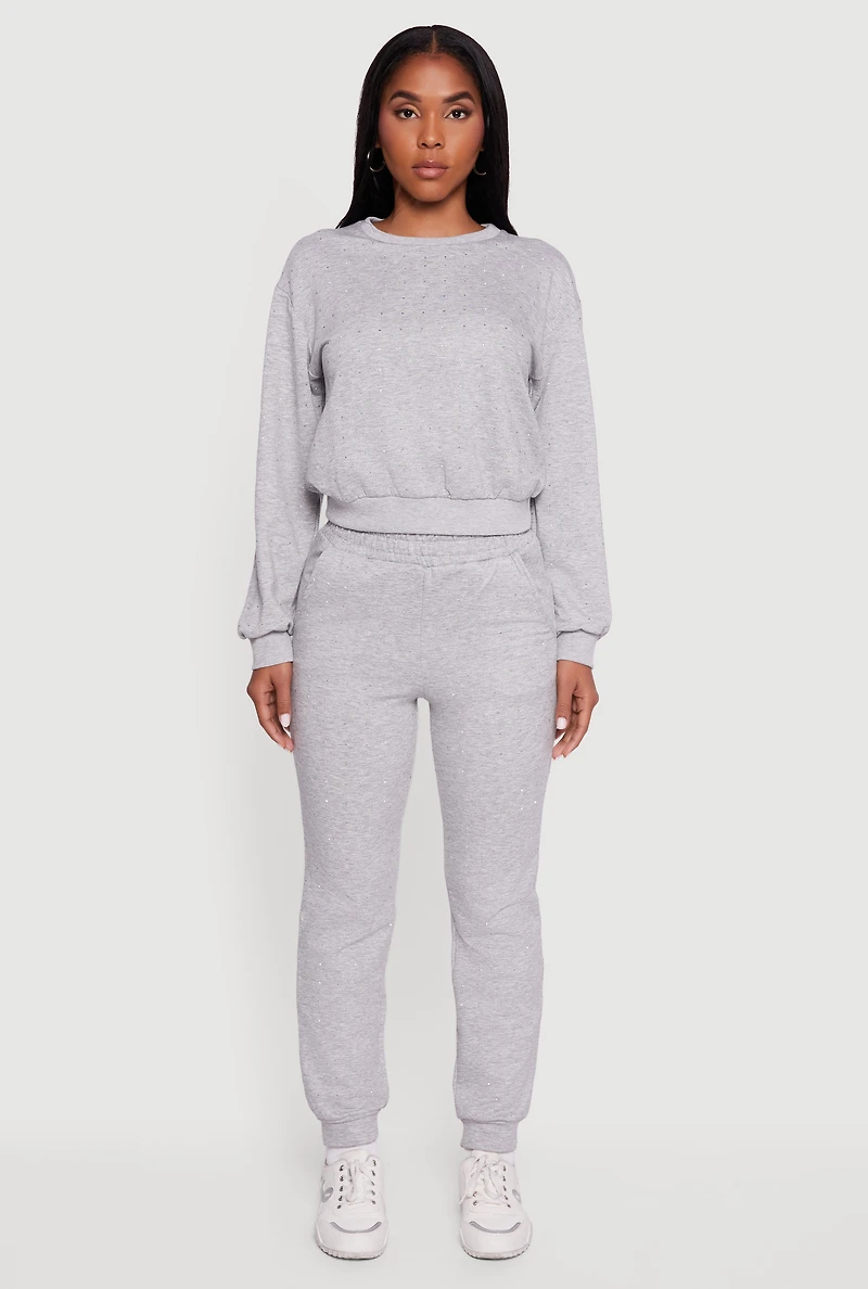Rhinestone Studded Elastic Waist Joggers