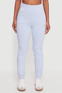 Womens Rhinestone Studded Elastic Waist Joggers, Blue, Size S