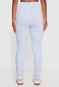 Womens Rhinestone Studded Elastic Waist Joggers, Blue, Size S