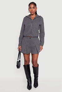 Womens Herringbone Zip Front Elastic Hem Jacket, Grey, Size M