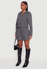 Womens Herringbone Zip Front Elastic Hem Jacket, Grey, Size M