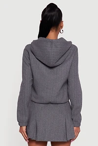 Herringbone Zip Front Elastic Hem Jacket