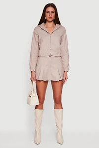 Herringbone Zip Front Elastic Hem Jacket