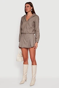Herringbone Zip Front Elastic Hem Jacket