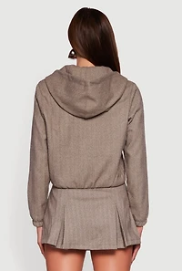Herringbone Zip Front Elastic Hem Jacket