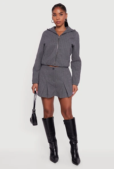 Herringbone Lined Pleated Mini Skirt