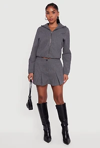 Herringbone Lined Pleated Mini Skirt