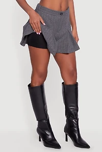 Womens Herringbone Lined Pleated Mini Skirt, Grey, Size S