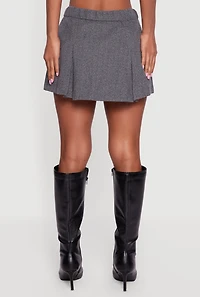 Womens Herringbone Lined Pleated Mini Skirt, Grey, Size L