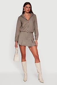 Herringbone Lined Pleated Mini Skirt