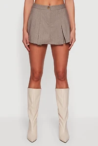 Womens Herringbone Lined Pleated Mini Skirt,