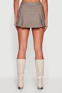 Womens Herringbone Lined Pleated Mini Skirt,