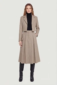 Cropped Open Front Herringbone Blazer