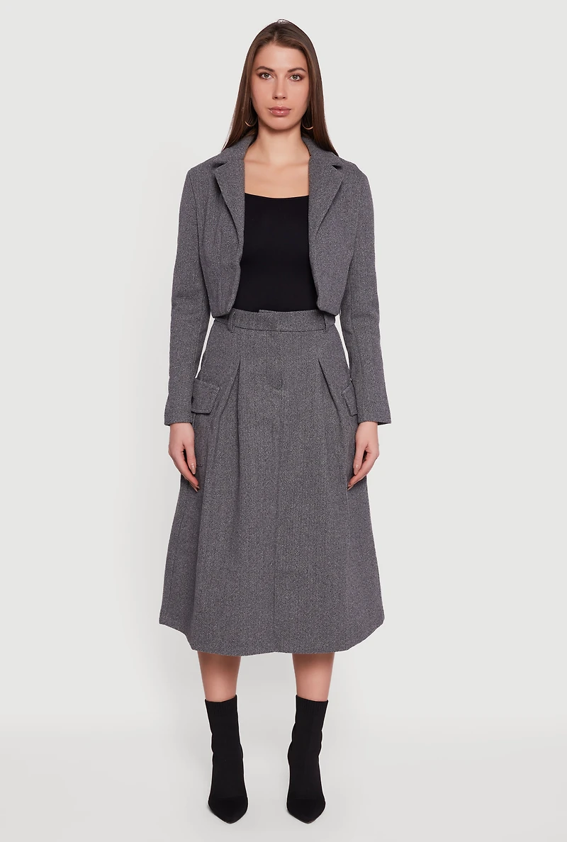 Herringbone Tweed Cargo Pocket Pleated Skirt