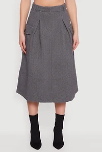 Herringbone Tweed Cargo Pocket Pleated Skirt