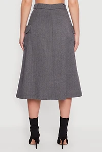 Herringbone Tweed Cargo Pocket Pleated Skirt