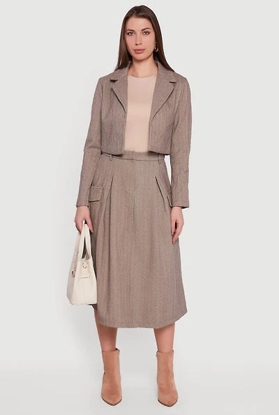 Herringbone Tweed Cargo Pocket Pleated Skirt