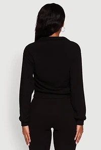 Womens Long Sleeve Solid Half Zip Pullover Top, Black, Size S