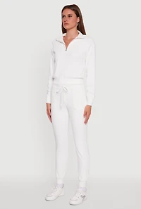 Womens Long Sleeve Solid Half Zip Pullover Top, White, Size M