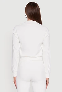 Womens Long Sleeve Solid Half Zip Pullover Top, White, Size M