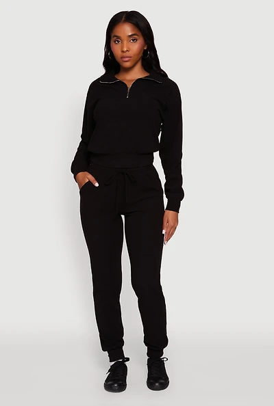 Womens Brushed Ribbed Knit Joggers, Black, Size S